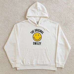 H&M Smiley Face Hoodie White Collab Graphic Pullover Sweatshirt Hoodie Men’s XL